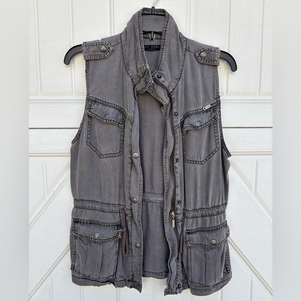 Max Jeans Gray Tencel Utility Cargo Vest Size Small Lightweight